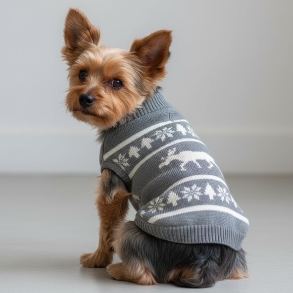 Snowflake Deer Fair Isle Knit Dog Sweater - Picture 1 of 9